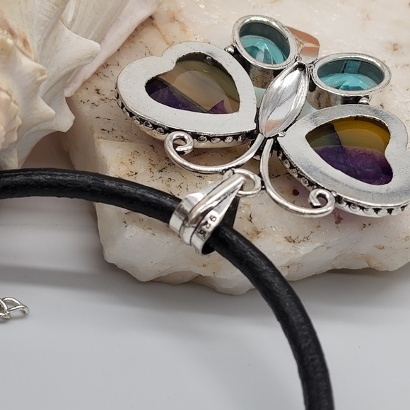 Genuine Agate Stone/Blue Quartz Silver Pendant Leather - Picture 3 of 7